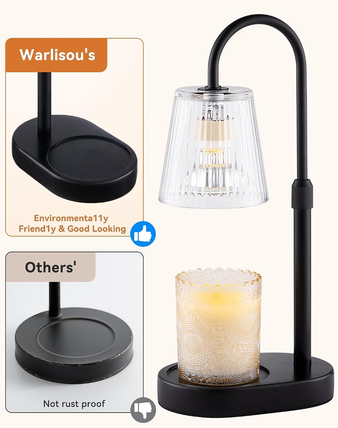 Adjustable Candle Warmer Lamp with Timer - Electric Light Wax Warming