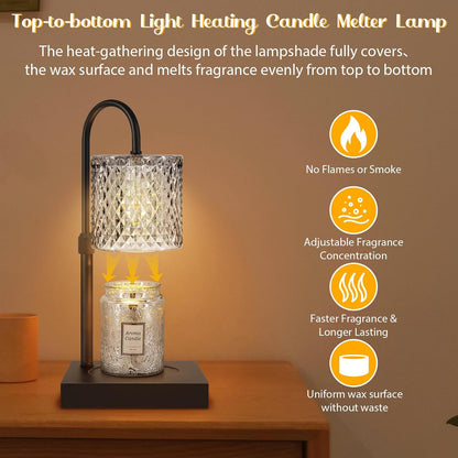 Candle Warmer Lamp with Timer, Electric Candle Warmer for Jar Candles, House Warming Gifts, Modern Home Decor Dimmable Wax Melting Lamp with Large Head, Black, Glass