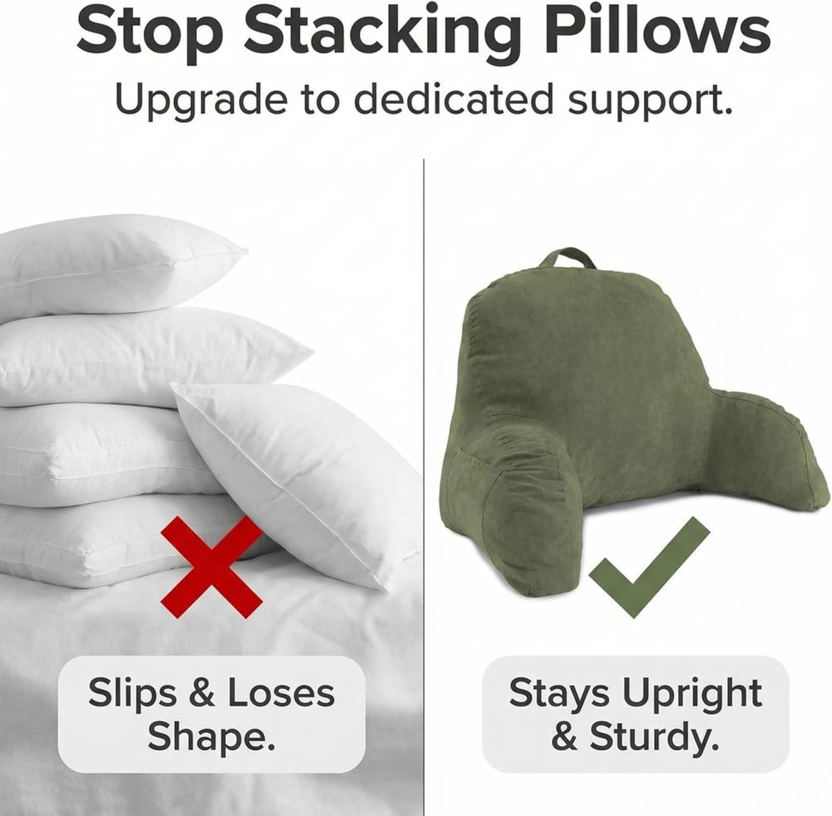 Deluxe Comfort Microsuede Bed Rest - Reading and Bedrest Lounger - Sitting Supprt Pillow - Soft But Firmly Stuffed Fiberfill - Backrest Pillow With Arms, Light Purple
