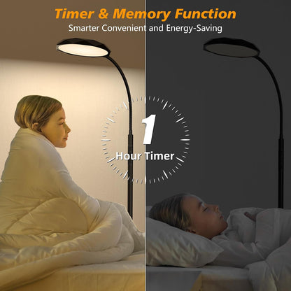 PACOVY Floor Lamp, Adjustable Height Floor Lamps for Living Room Bedroom, 120 LED Super Bright Standing Lamp Remote & Touch Control Dimmable Gooseneck Tall Stand Reading Lamp for Office Craft, Black