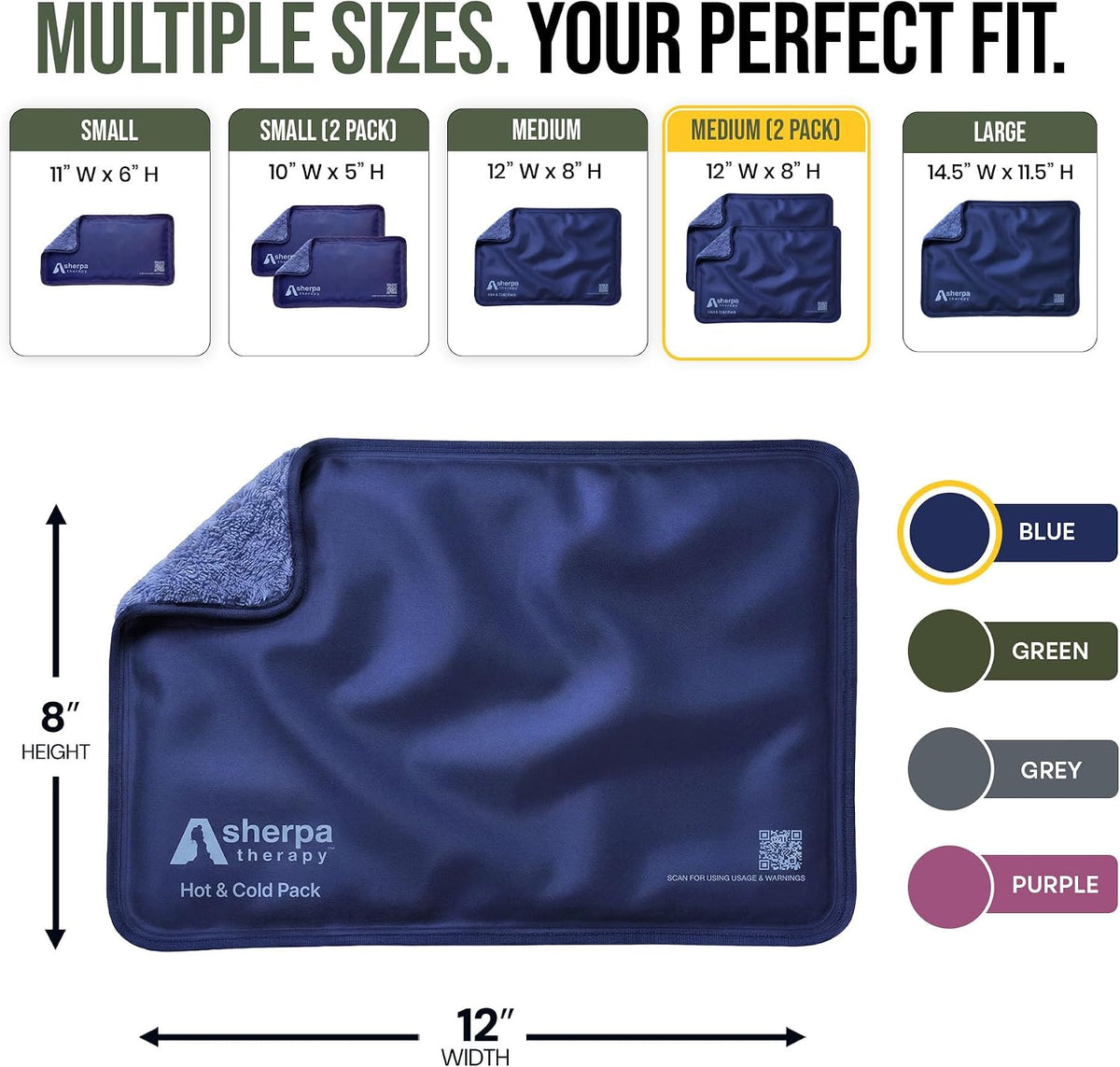 Medium Flexible Gel Ice Packs Reusable - Hot and Cold Soft Ice Packs for Injuries Reusable for Ankle, Arm, Foot, Leg, Back Pain Relief - 8" x 12" - Purple