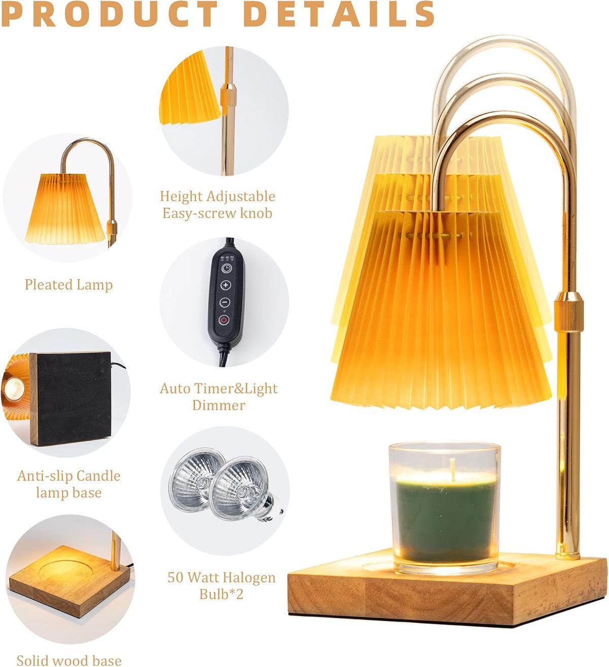 MOAFINA White Candle Warmer Lamp with Timer,Height Adjustable Dimmable