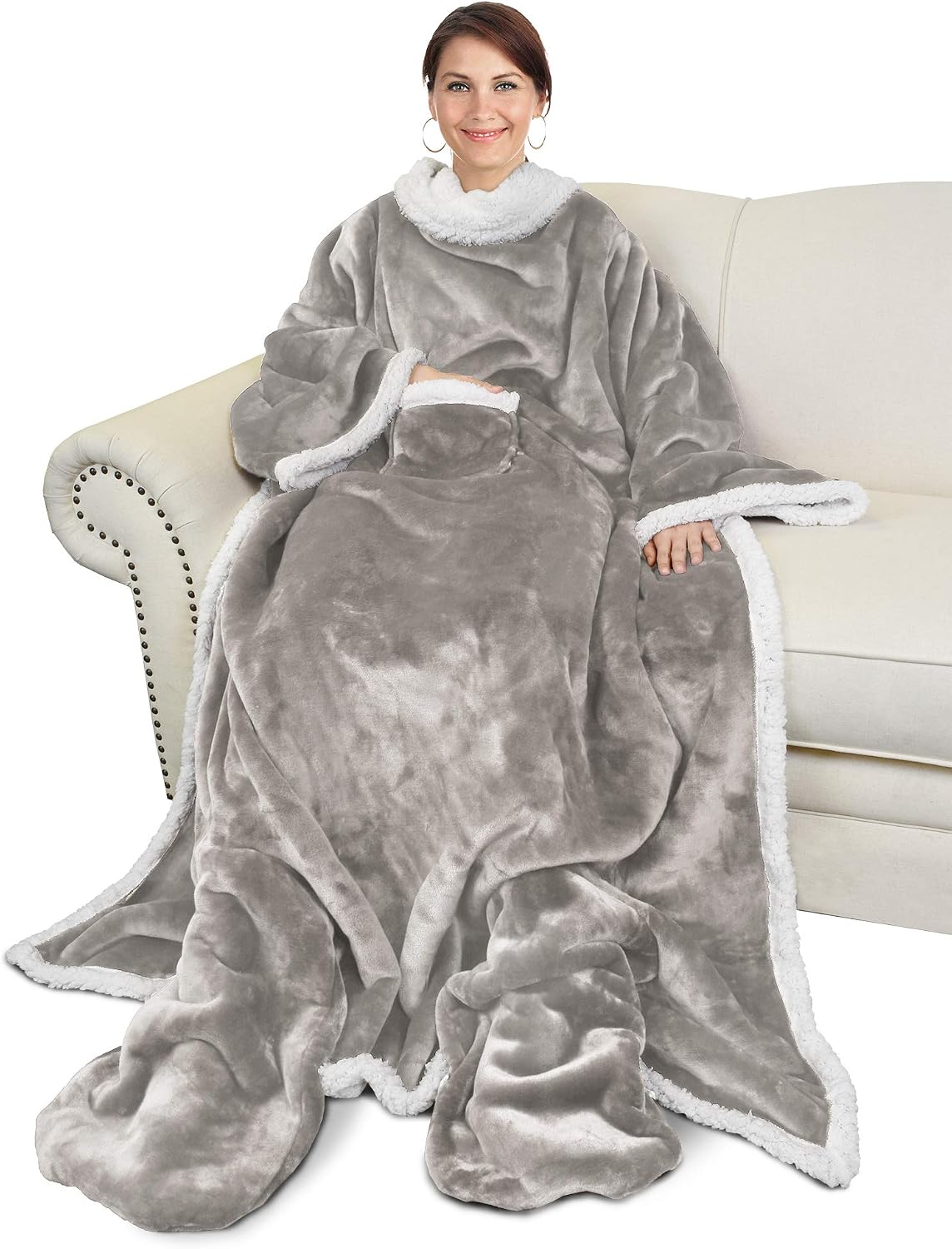Catalonia Wearable Blanket with Sleeves & Foot Pocket for Adults | Soft Fleece Throw Wrap with Hands-Free Comfort, Perfect for Reading, TV Time & Relaxing, Christmas Gift for Women & Men