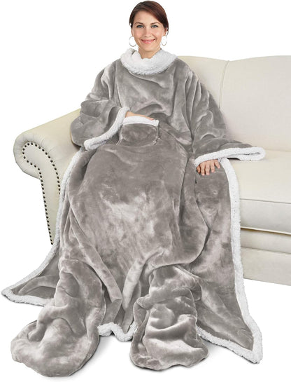 Catalonia Wearable Blanket with Sleeves & Foot Pocket for Adults | Soft Fleece Throw Wrap with Hands-Free Comfort, Perfect for Reading, TV Time & Relaxing, Christmas Gift for Women & Men