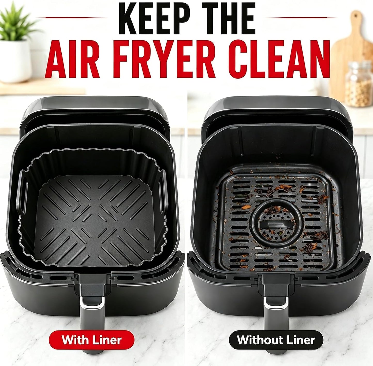 2 Pack Square Silicone Air Fryer Liners,8.5 Inch Air Fryer Liners for COSORI 5-6.5 QT,Reusable Silicone for Air Fryer Basket,Compatible with Ninja AF141 181,COSORI,Chefman& More
