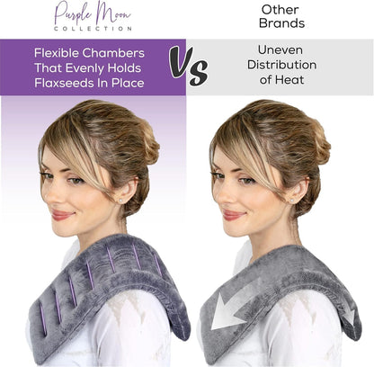 Purple Moon Collection - Microwavable Heating Pad for Neck & Shoulders - 6x16, Gray - Flaxseed Heat Pack - Weighted Hot & Cold Therapy Compress Wrap for Pain Relief, Menstrual Cramps, Sore Muscles