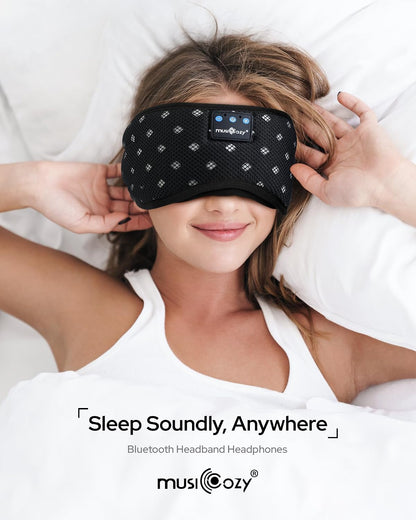 MUSICOZY Bluetooth Sleep Mask Headphones for Side Sleepers | Soft Mesh Eye Masks With Ultra-Thin Speakers, HD Audio, Comfortable Fit For Sleeping, Travel and Relaxation