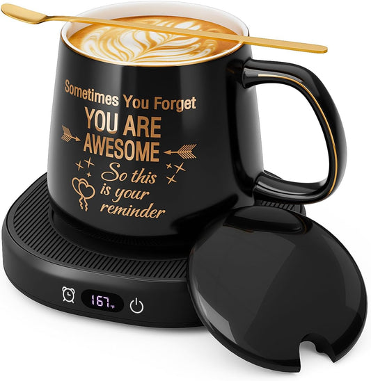Coffee Mug Warmer & You are Awesome Mug Set, Electric Cup Warmer for Desk