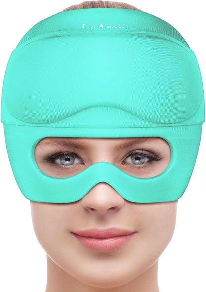 2 in 1 Migraine Relief Cap with Gel Eye Mask, Headache Relief Cap Ice Head Wrap Hot and Cold Therapy Hat Gift for Women for Headache Puffy Eyes Sinus and Tension Stress Relief (Light Purple)