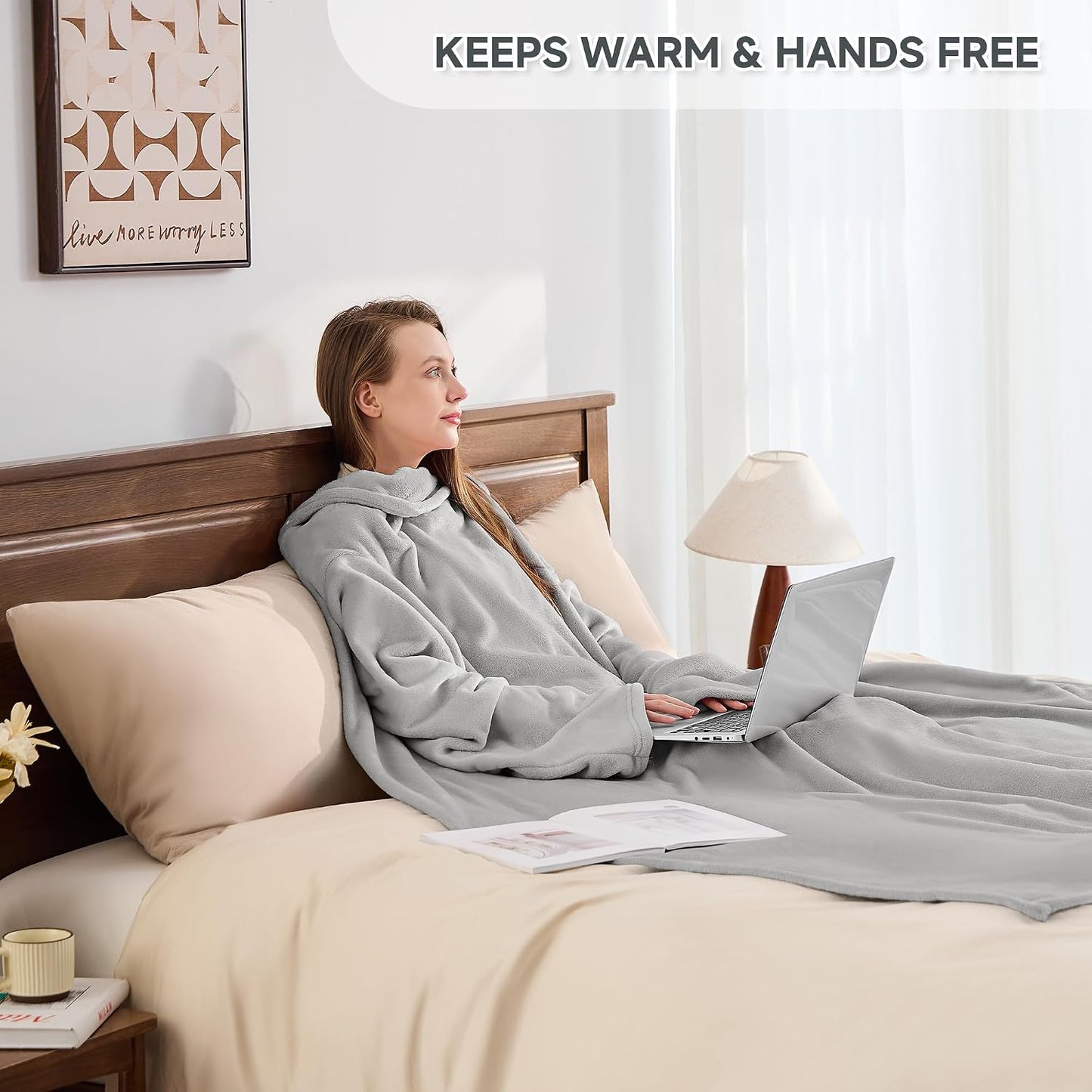 IFNOW Fleece Wearable Blanket with Sleeves, Oversized Snuggle Robe