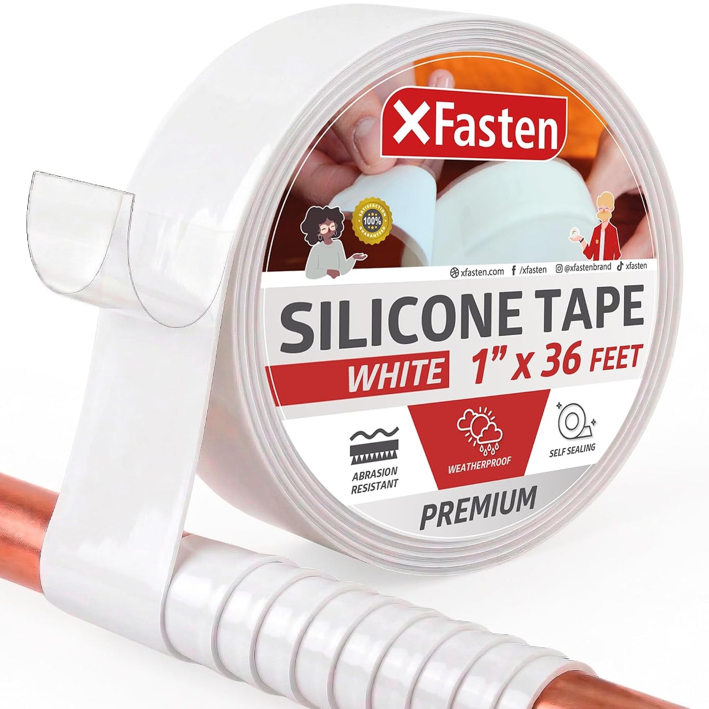 XFasten Self Fusing Silicone Tape Waterproof – 1" x 36 Feet Black, Self Amalgamating Tape, Silicone Rubber for Plumbing, Sealing Pipes, Hose Repair, Outdoor Coax and Electrical Cables – Weatherproof