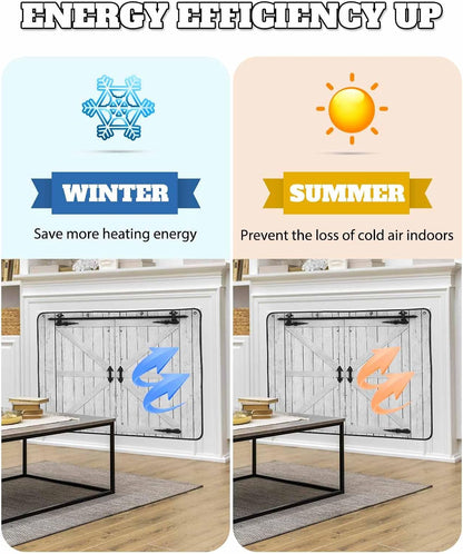 Farmhouse Wood Grain Magnetic Fireplace Cover, Fireplace Draft Blocker, Vintage Country Barn Gate Grey Fireplaces Blanket for Heat Loss/Cold Air, Fireplaces Draft Stopper Cover for Inside 39"x32"