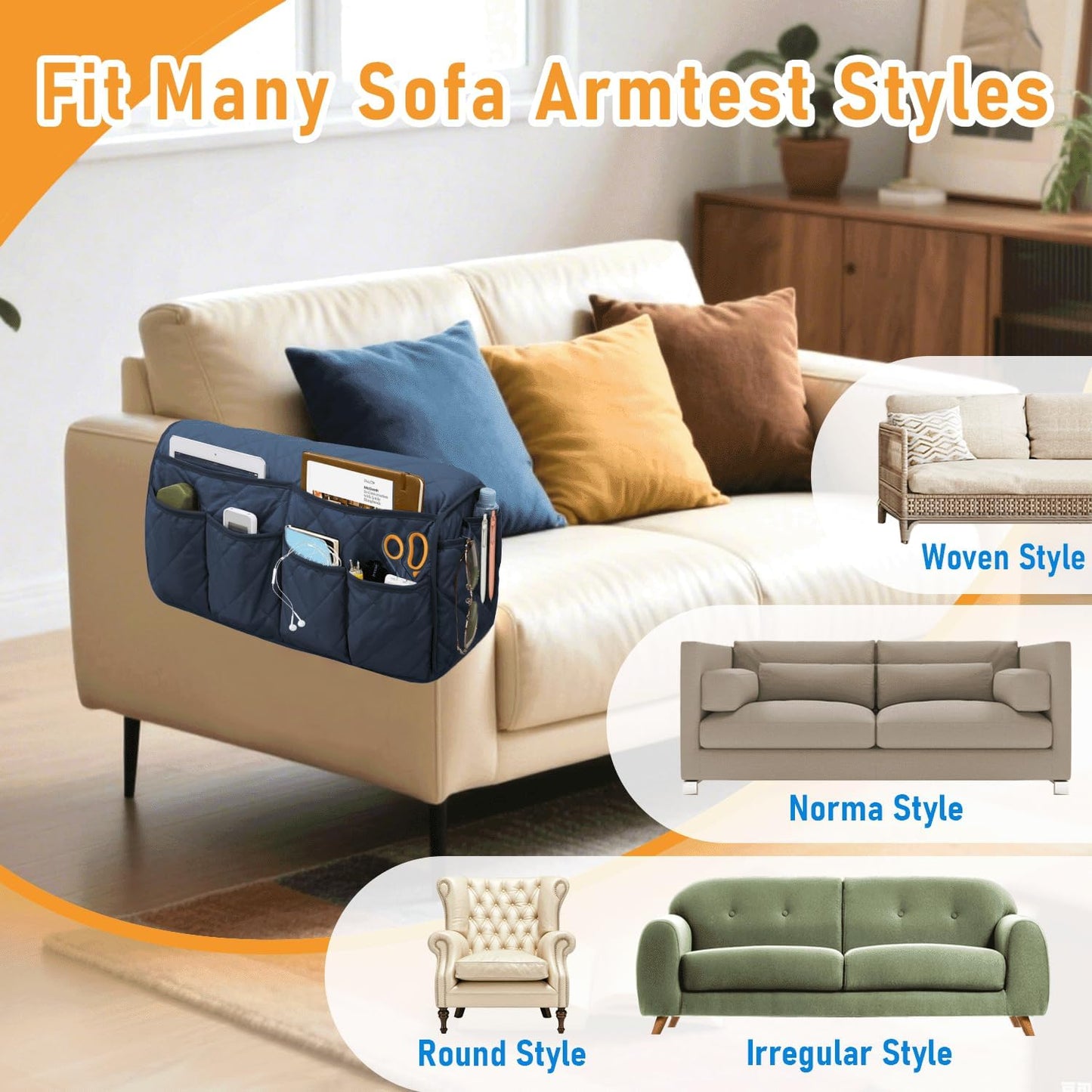 Armchair Caddy, Remote Control Holder for Recliners, Sofa Armrest Organizer, Non Slip Recliner Organizer, Couch Caddy with 14 Pockets Storage for TV Remote, Phone, Magazine (Brown)
