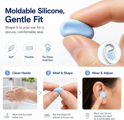 AITOLY Moldable Silicone Ear Plugs for Sleeping, Soft Reusable Noise Reduction Earplugs for Snoring, Side Sleepers, Small Ears, Swimming and Travel