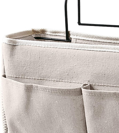 Bedside Caddy Hanging Bed Organizer Storage Bag Pocket for Dorm Rooms Bed Rails Nightstand Hanging Bag Cotton Linen Bedside Storage Pocket Organizer Basket for Bunk Bed Dorm Rooms(Grey)