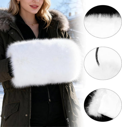 Faux Fur Hand Muffs for Women | Fuzzy Pouch Hand Warmer, For Winter Wedding, Furry Plush Hand Muffs, Elegant Luxury Chic