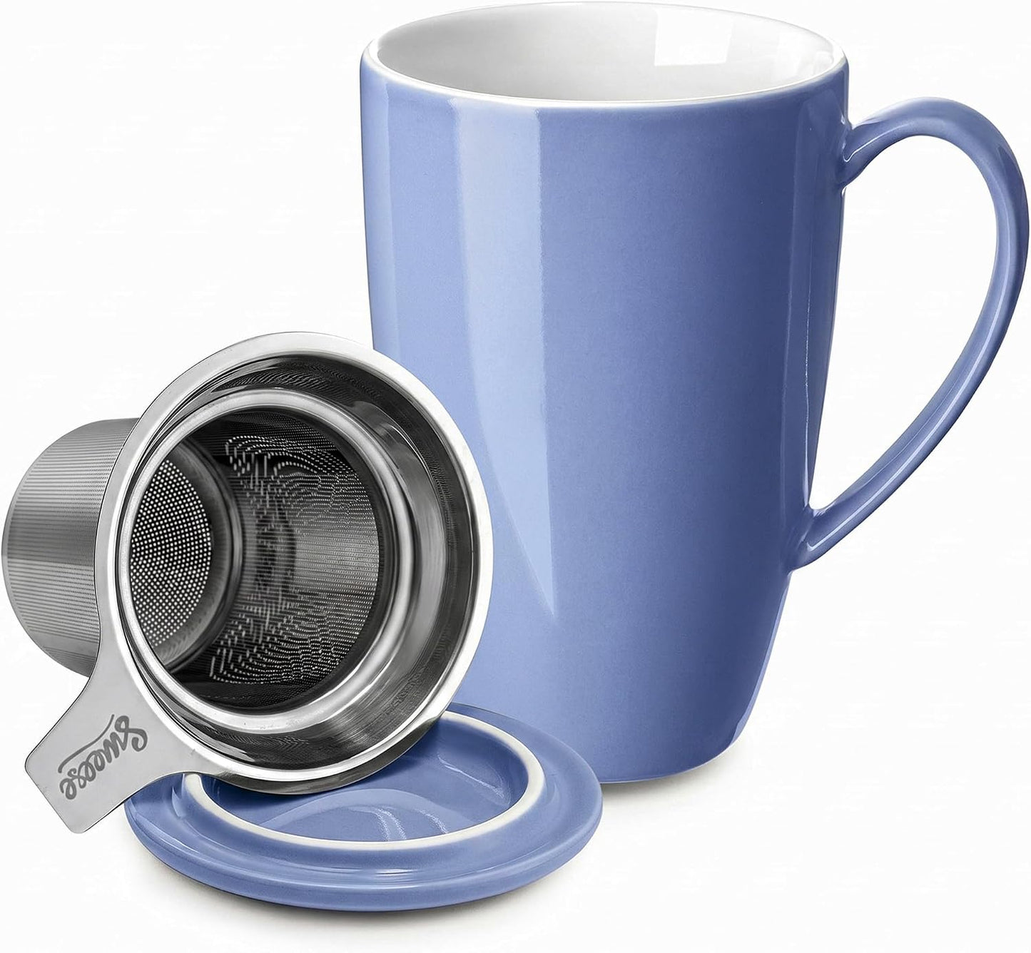 Sweese 15oz Porcelain Tea Mug with Infuser and Lid – Microwave Safe, Ergonomic Handle, Lead-Free Glaze, for Loose Leaf Tea