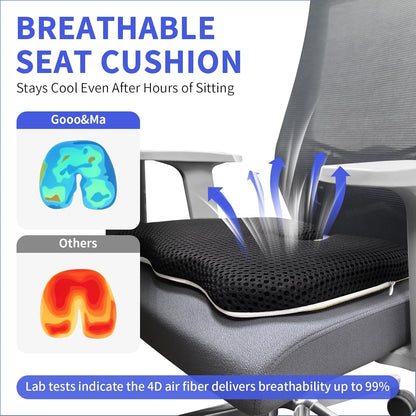 Gooo&Ma Air Fiber Seat Cushion, U-Shape Tailbone Comfort, Black | Thin design for office/car, breathable air fiber cooling, ergonomic, washable, non-slip, portable, 17.7"x13.8"x1.6"