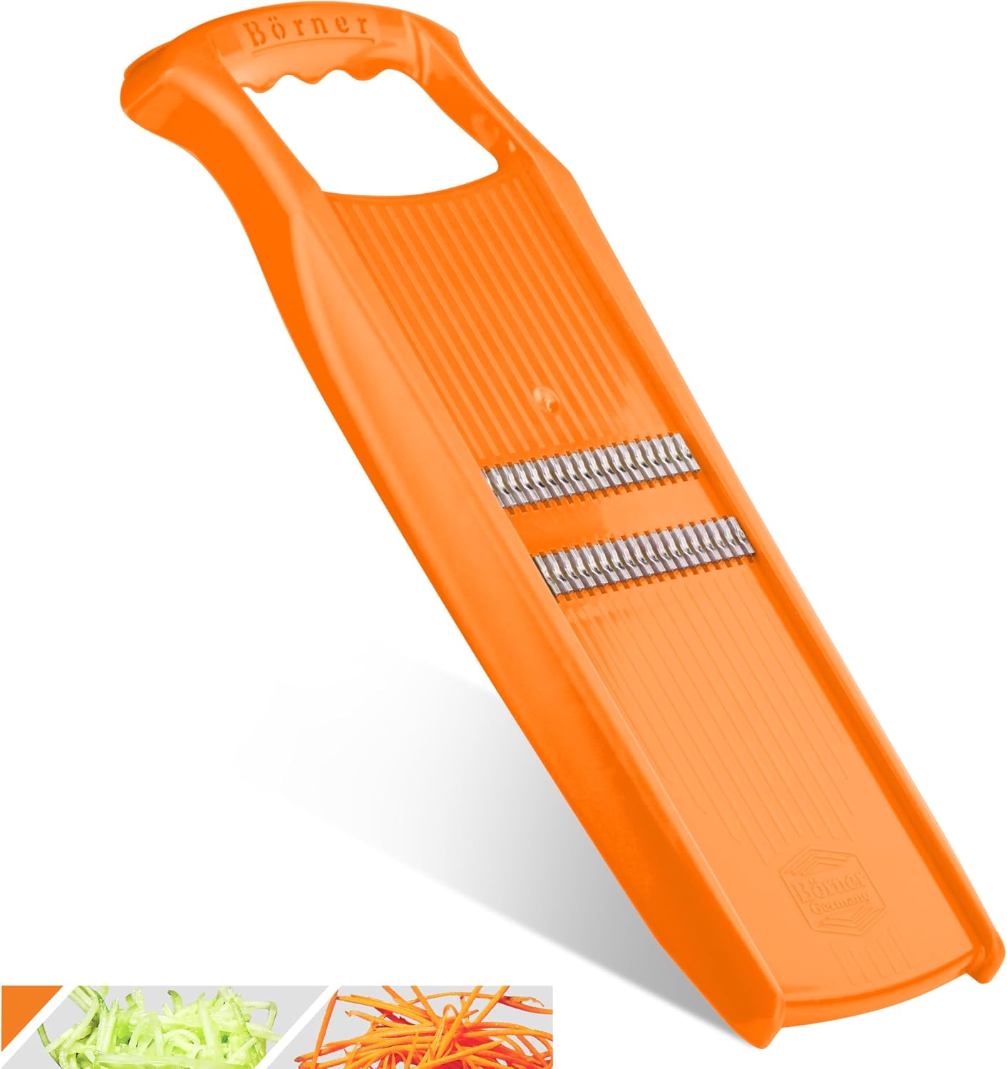 Börner Roko PowerLine Vegetable Slicer Set (2-piece) • Fine Julienne Cutter for Fruit and Vegetables + Safety Guard • Julienne Slicer • Mandoline Slicer Set • Kitchen Slicer (Red)