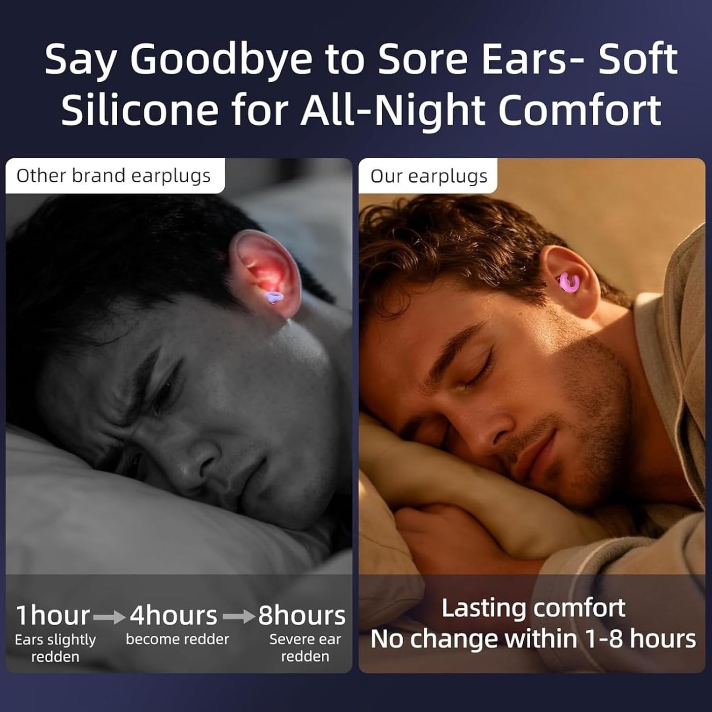 Noise Cancelling Ear Plugs Sleep 50dB NRR Side Sleep Small Ear | ultra soft silicone, reusable one-piece design, 4 sizes included, portable case