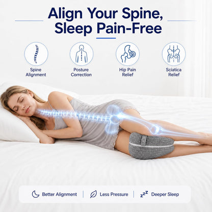 Alignment Pillow for Side Sleepers, Memory Foam Knee Pillow with Adjustable Strap, High-Density Leg Support for Hip, Back & Knee Pain Relief, Durable Side Sleeping Cushion (Navy Blue with White Dots)