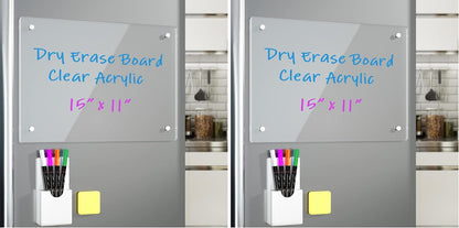 Acrylic Note Board Refrigerator Dry Erase Board Magnetic Clear 15”x11 Includes 4 Dry Erase Markers