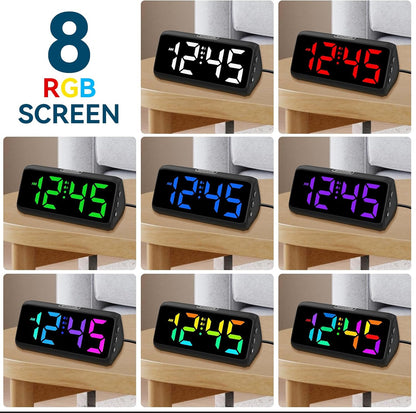 Netzu Loud Alarm Clock for Heavy Sleepers, Plug-in RGB Vibrating Alarm Clocks with Bed Shaker, 5 Dimmers, 2 Alarms and Snooze for Bedrooms Hearing Impaired Deaf Adults (Black)