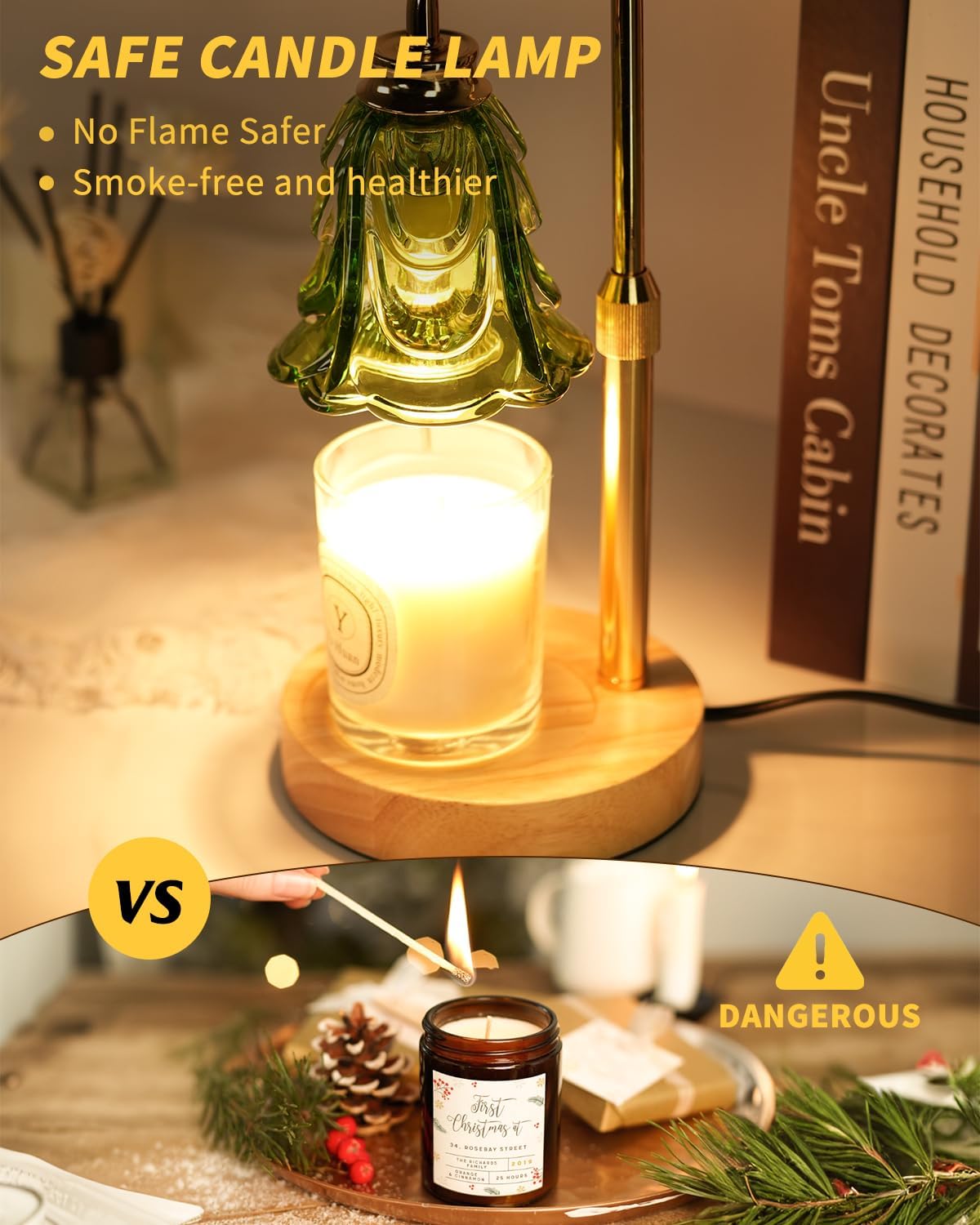 SupBri Candle Warmer Lamp with Timer & 4Bulbs, Pink Flower Glass Shdae