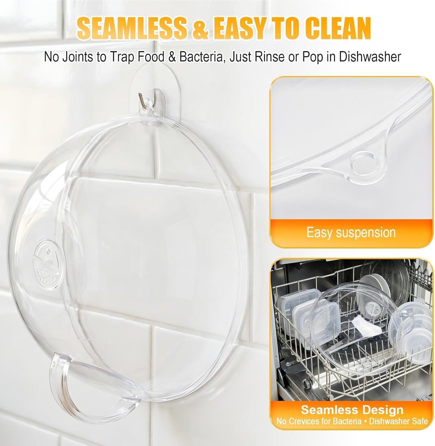 12" Clear Microwave Splatter Cover Integrated Handle BPA Free | Integrated Handle, BPA-Free, Clear PC, 12 Inch, Dishwasher Safe, Steam Vent, Food Grade, Splatter Guard,Large