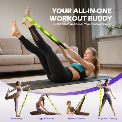 Non Elastic Stretching Strap with Loops - Yoga Straps for Physical Therapy, Durable Stretch Bands for Exercise, Flexibility Training, Hamstring & Leg Stretcher, Yoga/Pilates/Gymnastics