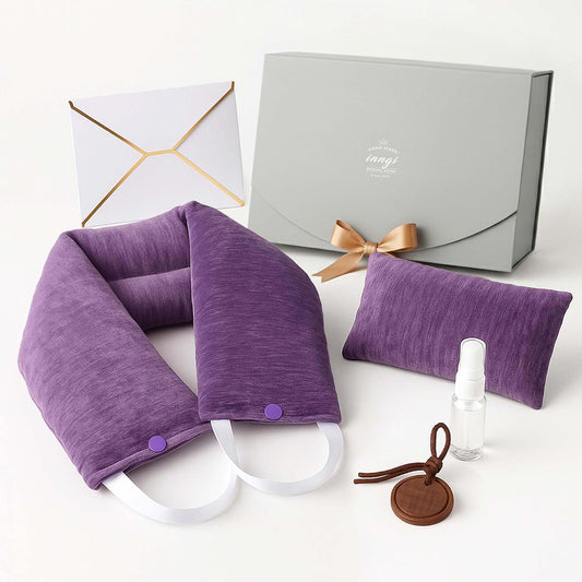 Premium Lavender Microwavable Neck Wrap Set, Heating Pad with Eye Pillow | Microwavable neck heating pad set with washable covers, lavender, Himalayan salt & buckwheat hulls, relaxing spa gift.