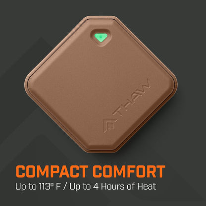 THAW Rechargeable Mini Hand Warmer | Double-Sided Heating, Up to 4 Hours, Rechargeable USB-C, Durable Impact-Resistant Construction, Integrated LED Light