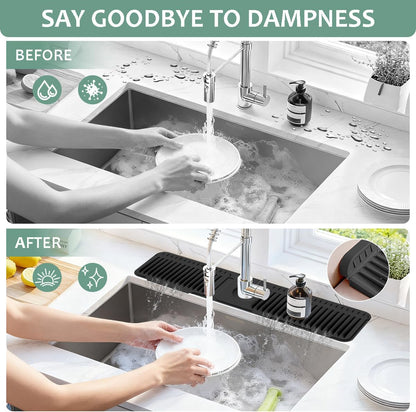 24 Inch Upgraded Draining Mat Folding faucet Mat for Bathroom Sink Splash Guard 7° Slope with Button Lock Water Draining Pad for Kitchen Bathroom Bar(Pink)