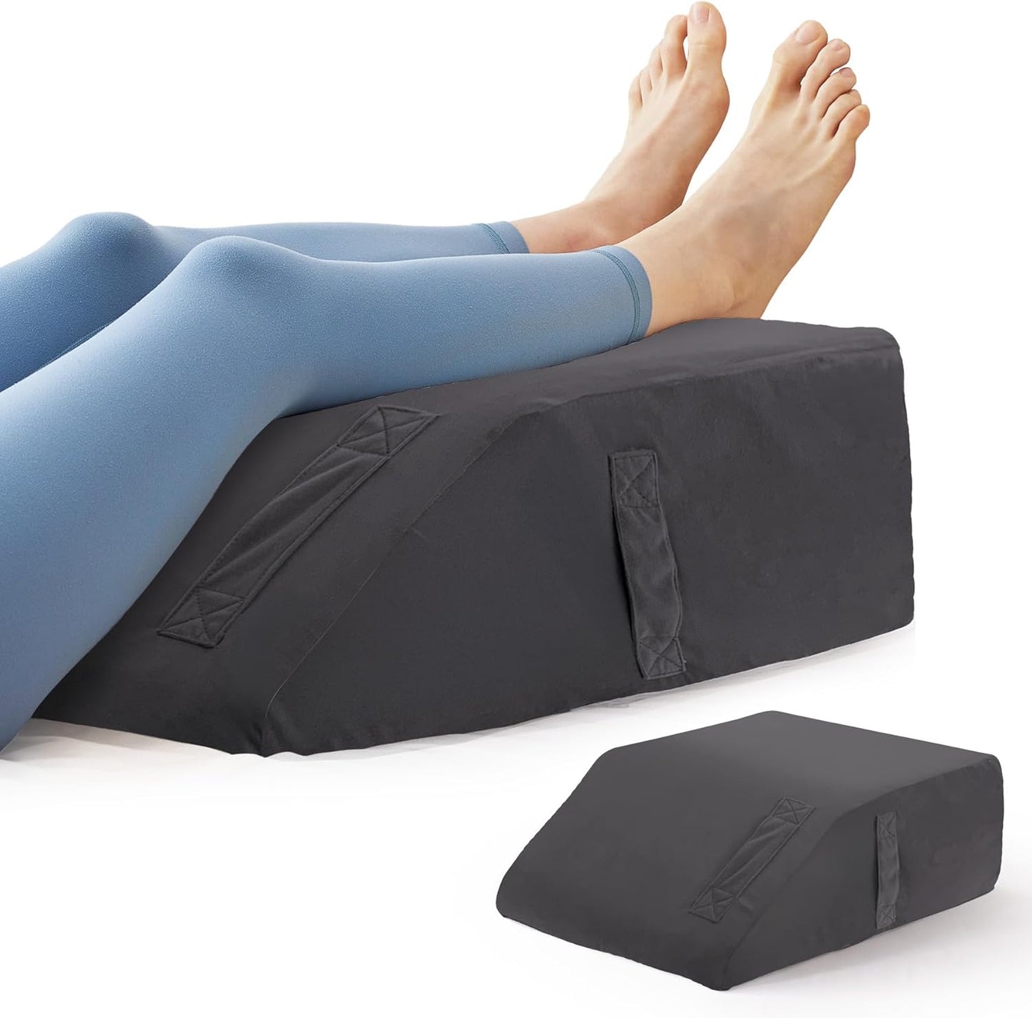 BIEEZZK Leg Pillow Elevation Blood Circulation, Leg Elevating Pillows for After Surgery, Sleeping, Memory Foam Wedge Pillow for Legs Swelling, Foot Knee Pillow for Back Pain, 23.6×16.8×8in, White/Grey