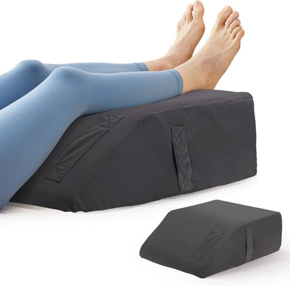 BIEEZZK Leg Pillow Elevation Blood Circulation, Leg Elevating Pillows for After Surgery, Sleeping, Memory Foam Wedge Pillow for Legs Swelling, Foot Knee Pillow for Back Pain, 23.6×16.8×8in, White/Grey