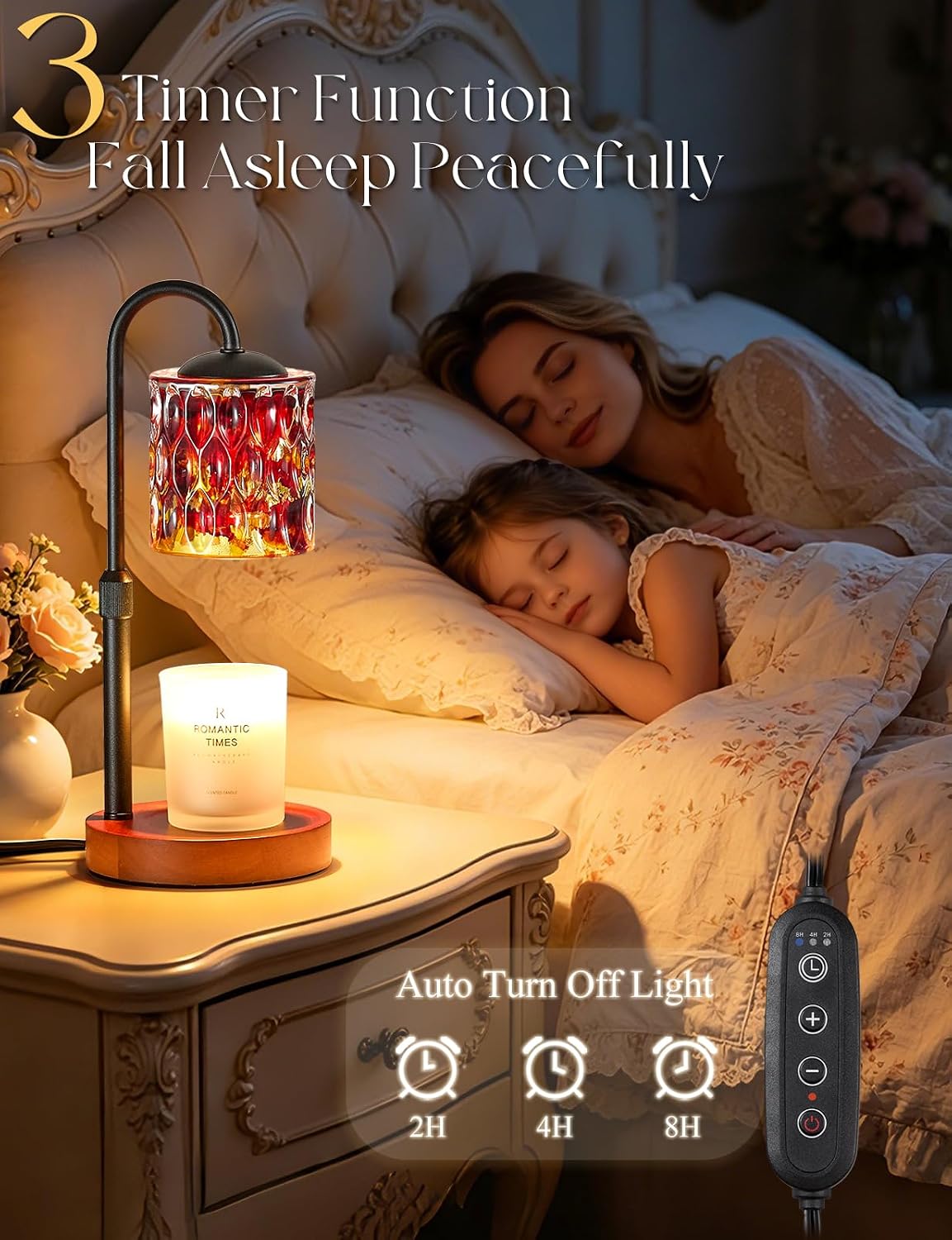 Briever Dimmable Candle Warmer Lamp with Timer, Height Adjustable Electric Candle Wax Warmer, Christmas Birthday Gifts for Women Mom, House Warming Gifts New Home Room Decor, Black Solid Wood Base