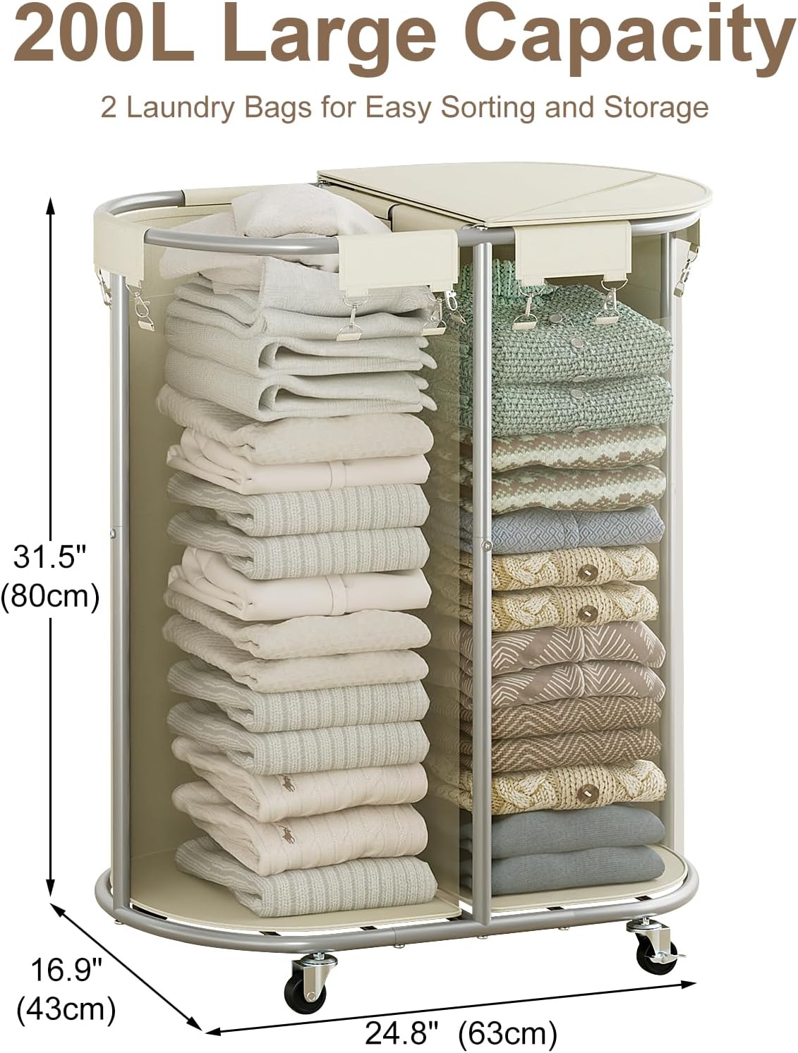 Laundry Hamper with Wheels and Lid, 100L Half Round Rolling Laundry Basket | Gasvadivum Sturdy Metal Frame Laundry Cart with Removable Bag, Dirty Clothes sorter Organizer for Bathroom, Bedroom, Black