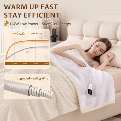 Reaks Heated Throw Blanket, 5 Heat Levels, 3 Hours Auto-Off, 50"x60", White