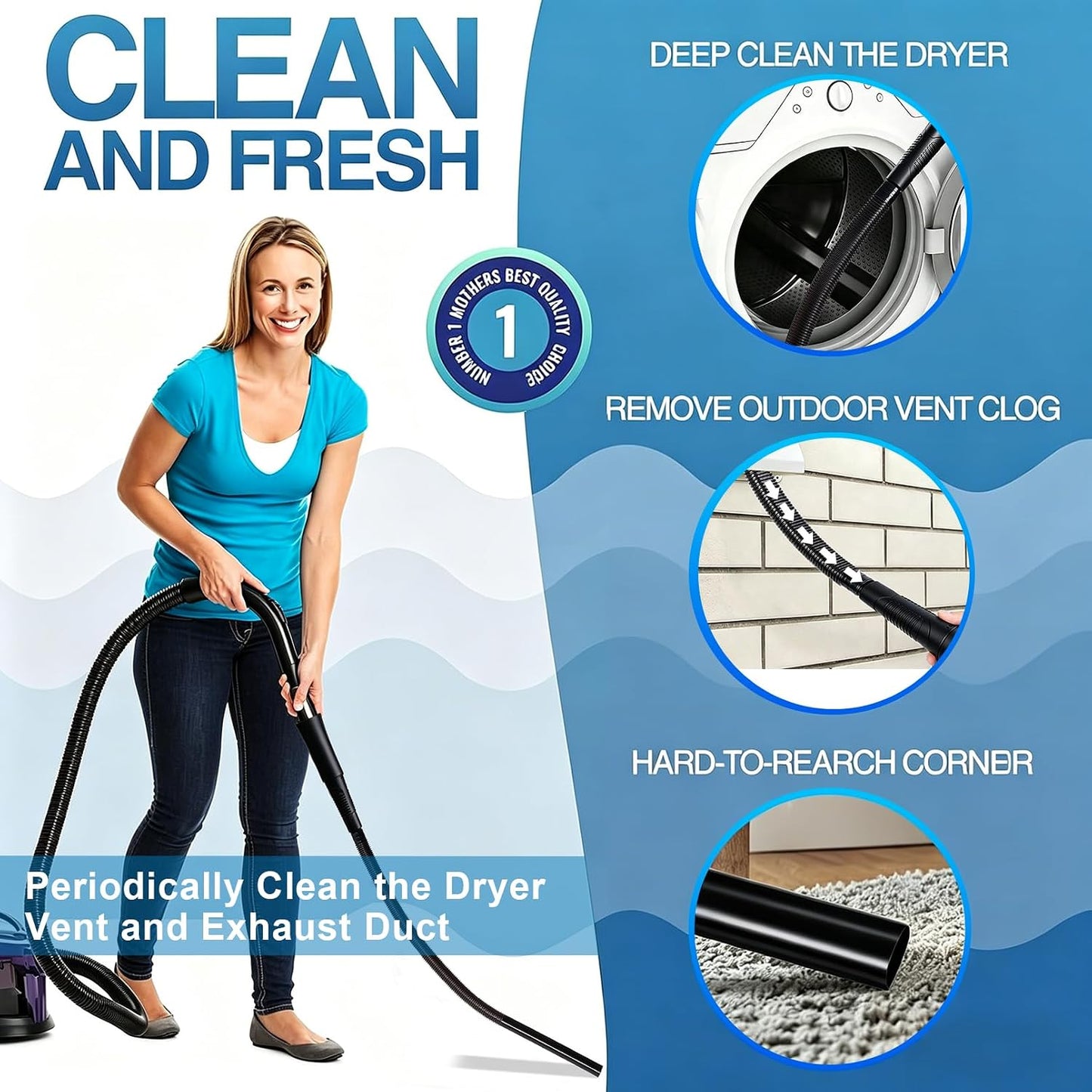 Upgraded Dryer Vent Cleaner: Universal Vacuum Hose Attachment Fits All Vacuums Cleaner, Deep Cleaning Tools for Clogged Ducts & Lint Removal