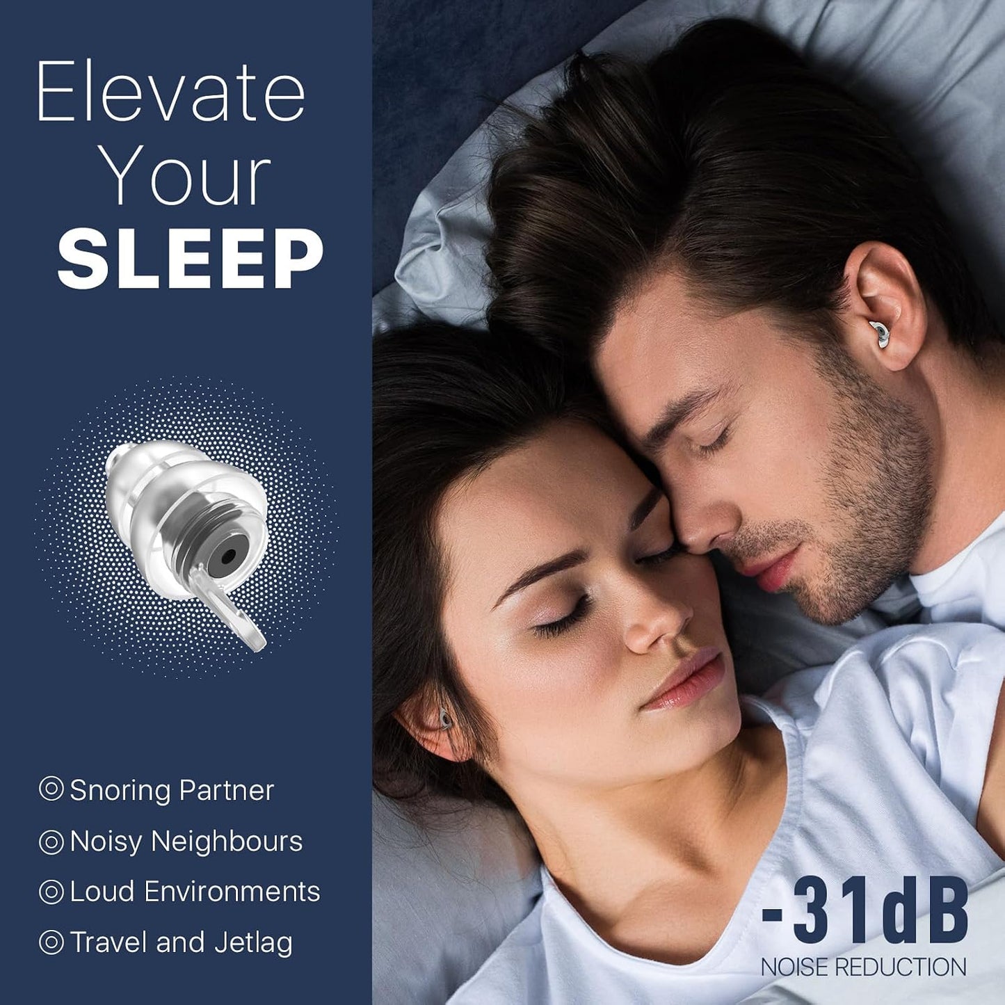 Ear Plugs for Sleeping 2 Pairs, Ultra-Comfy Reusable Small Earplugs for Sleep, Travel, Focus, Side Sleepers, Snoring - 27 dB Soundproof Noise Cancelling Silicone Hearing Protection