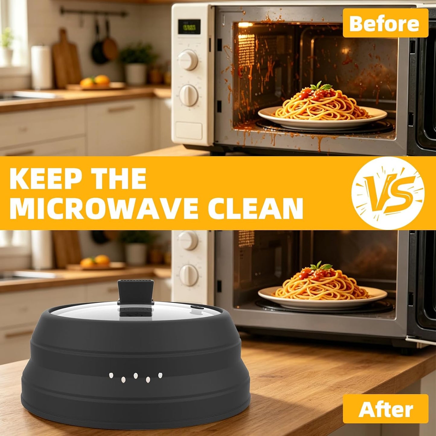 Microwave Splatter Cover Glass Guard Lid with Collapsible Silicone for Food Pot Plate Cover 9.8 inch Dark Blue