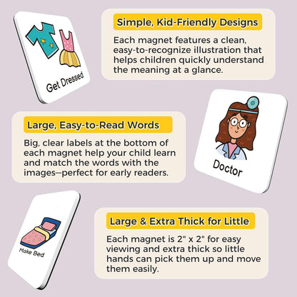 Magnetic Visual Schedule for Kids | Daily Routine & Chore Chart with 100+ Picture Magnets for Toddlers, Autism & ADHD, for Home Use, Morning and Bedtime Routines