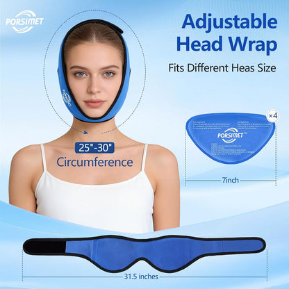 Wisdom Teeth Ice Pack Head Wrap for Face Oral Surgery Recovery, Large Face Ice Pack Jaw Ice Wrap with 4 Hot/Cold Gel Packs for TMJ Relief, Oral Surgery, Tooth Extraction, Dental Implants
