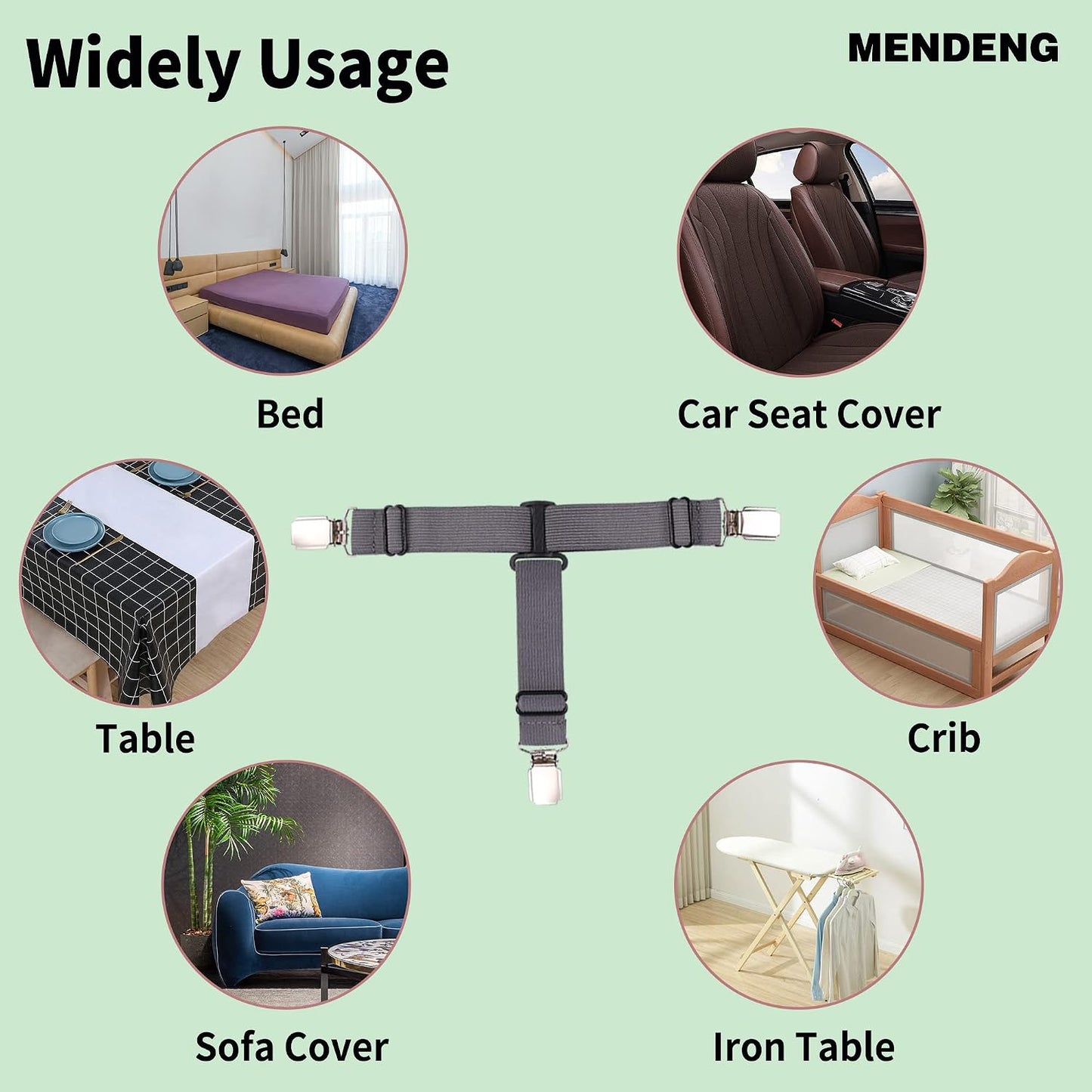 MENDENG Sheet Straps Fitted Sheet Clips Holder Surspeners Keep Sheets in Place Bed Sheet Fasteners Gripper Black 4P