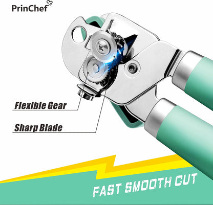 PrinChef Manual Can Openers with Magnet, No-Trouble-Lid-Lift, Handheld Can Opener Smooth Edge with Sharp Blade, Large Effort-Saving Handles, Easy Grip & Heavy Duty, Black