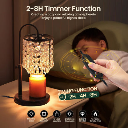 Candle Warmer Lamp with Timer Dimmer，2H/4H/8H Timer , Lamp Candle Warmer with Marble Base for Adjustable Height, Crystal Wax Melt Warmer for Jar Candles, House Warming Decor Gifts Mothers Day Gifts