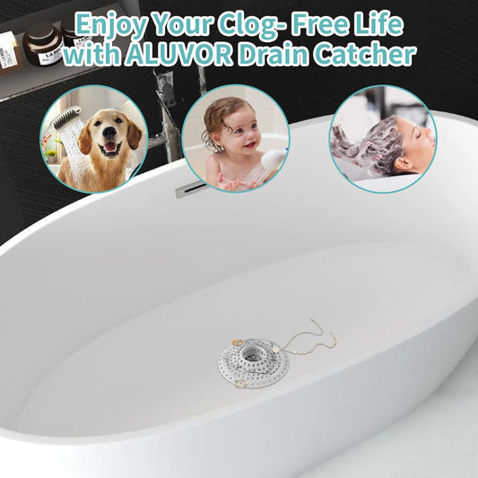 Aluvor Bathtub Drain Hair Catcher,Silicone Tub Hair Catcher Drain Protector | Collapsible Shower Hair Drain Catcher Strainer for 1.48'' to 1.76'' Flat Regular Drains, 3PCS/Grayish-White