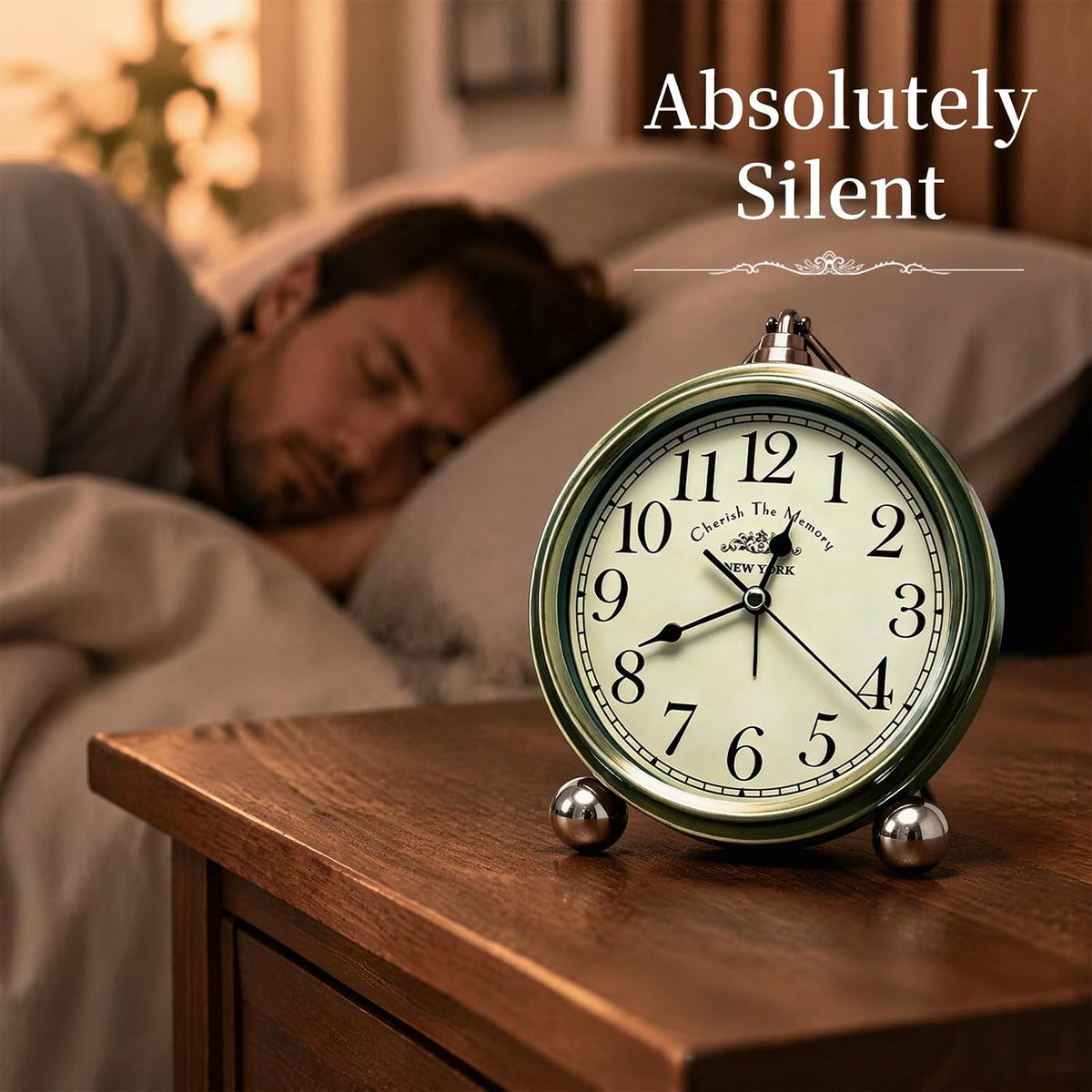 Metal Analog Alarm Clock - 5'' Battery Operated Silent Non-Ticking Quartz Antique Retro Small Desk Clocks for Bedside Bedrooms Living Room Office Home Decor (Bronze)