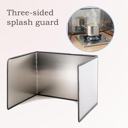 3-Sided Splatter Guard - Stainless Steel Foldable Grease Splatter Screen for Frying Pan, Nonstick & Heat Resistant Stove Top Shield, Stops Oil Splashes for Safer Cooking