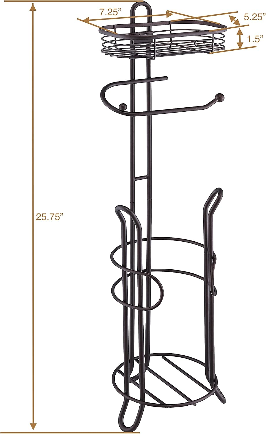SunnyPoint Bathroom Heavyweight Toilet Tissue Paper Roll Storage Holder Stand with Reserve and Shelve, The Reserve Area Has Enough Space to Store Mega Rolls. (Chrome)